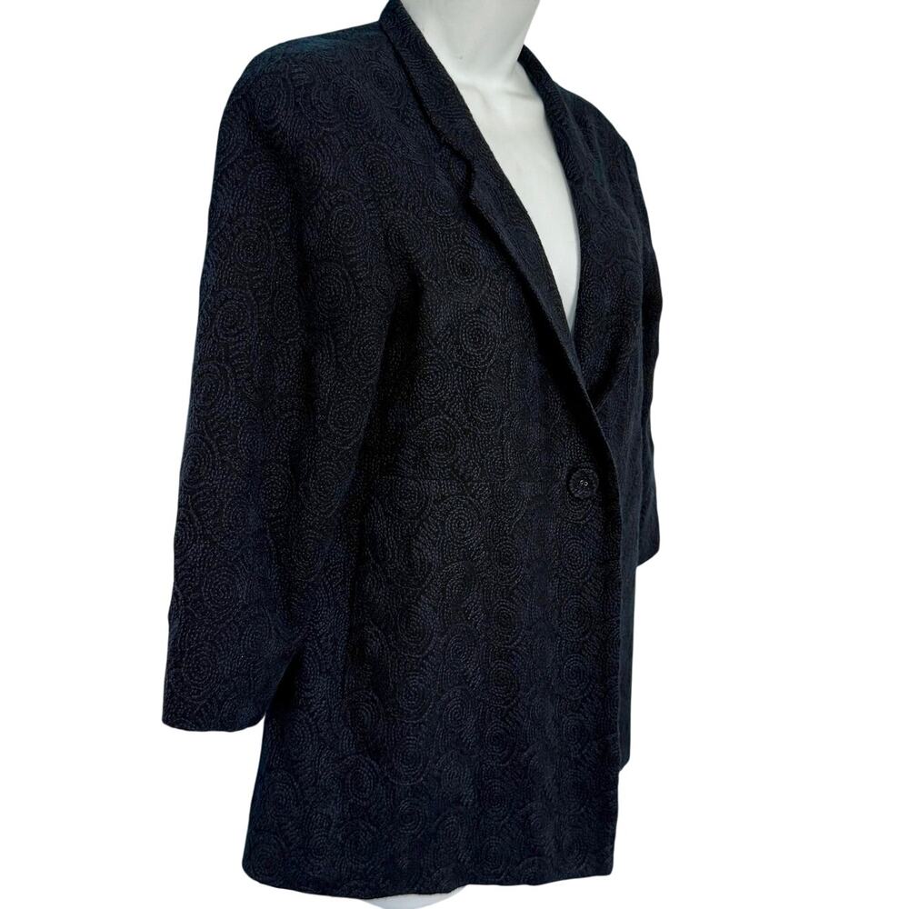 Eileen Fisher Black Embroidered Blue Swirl Wool Single Button Blazer Size XS - Picture 12 of 14